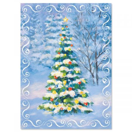 Snowy Tree Christmas Cards - Set of 18