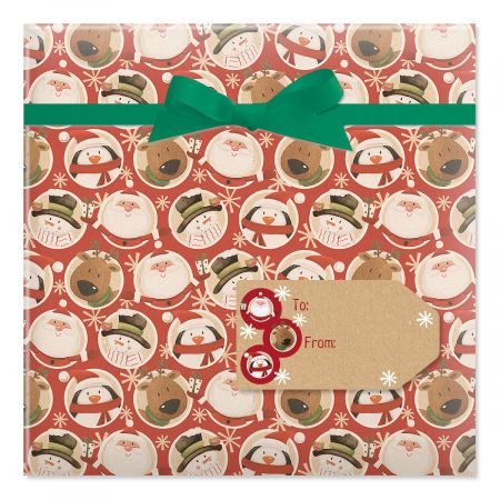 Mixed Folk Characters Jumbo Rolled Gift Wrap and Labels