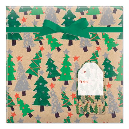 Crafty Trees Jumbo Rolled Gift Wrap and Labels