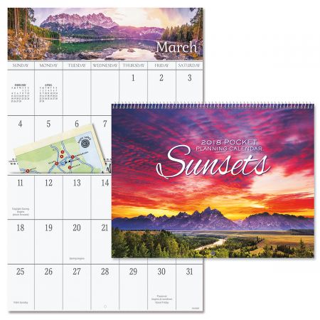 2018 Sunsets Big Grid Calendar with Pockets