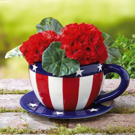 Patriotic Teacup Flower Pot by Current Catalog