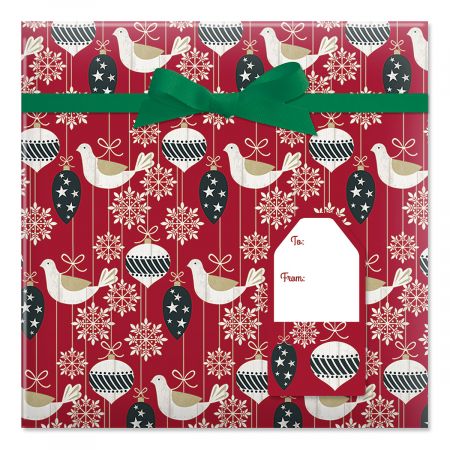 Distressed Ornament Jumbo Rolled Gift Wrap and Labels