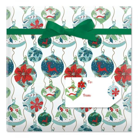 Antique Ornaments Jumbo Rolled Gift Wrap and Labels
