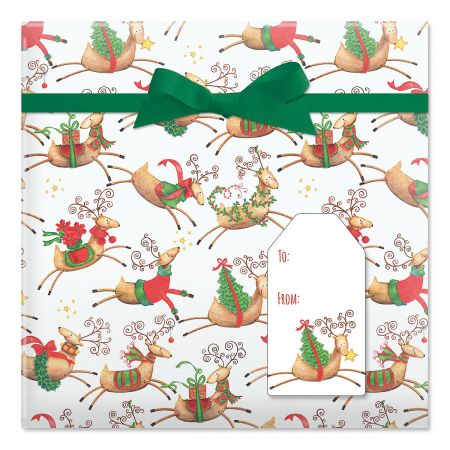 Tiny Reindeer Jumbo Rolled Gift Wrap and Labels