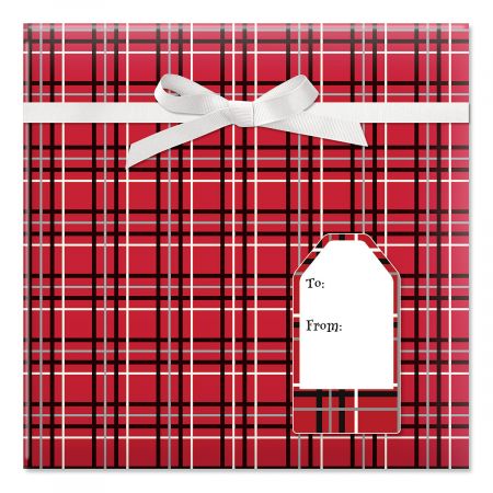 Offset Plaid Jumbo Rolled Gift Wrap and Labels