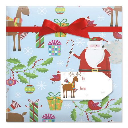 Santa's Reindeer Jumbo Rolled Gift Wrap and Labels