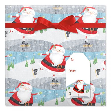 Nifty Santa Jumbo Rolled Gift Wrap and Labels