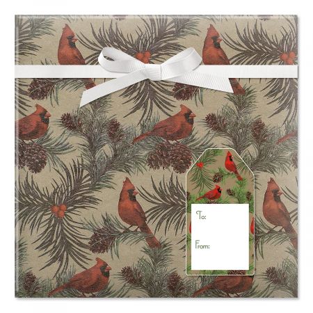 Cardinals Jumbo Rolled Gift Wrap and Labels