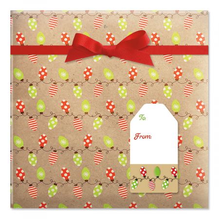 Kraft Holiday Lights Jumbo Rolled Gift Wrap and Labels