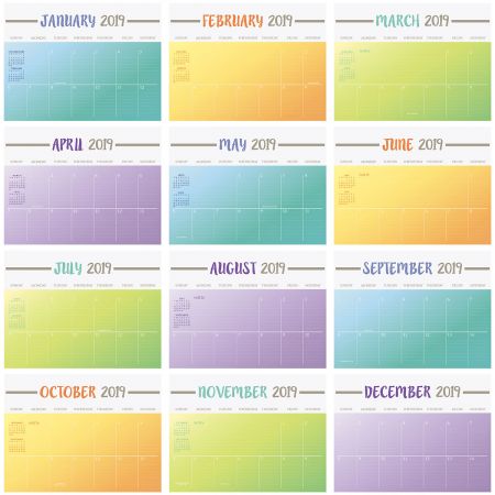 2019 Color Block Big Grid Planning Calendar