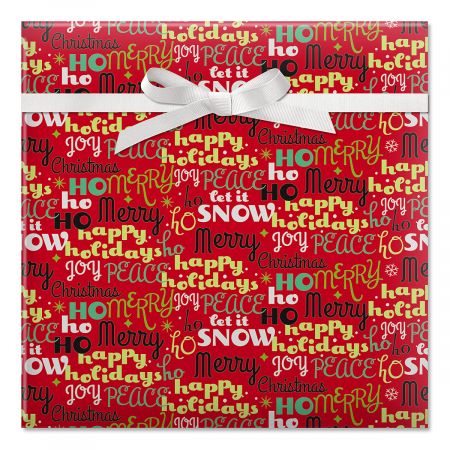 Merry Verbiage Foil Rolled Gift Wrap