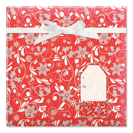 Red Fantasia Jumbo Rolled Gift Wrap and Labels