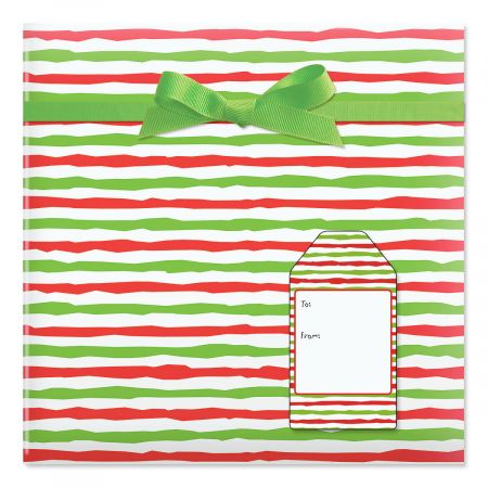Red & Lime Stripes Rolled Gift Wrap & Labels