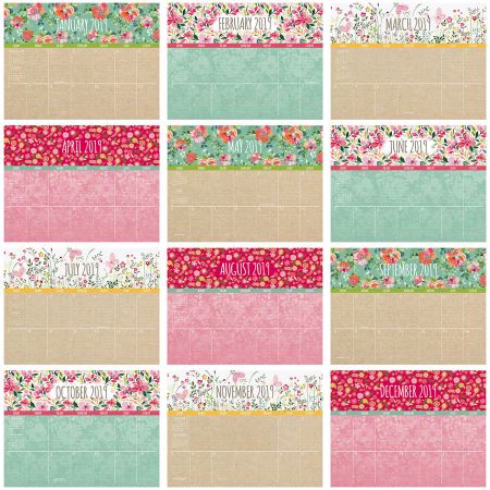 2019 Kraft Floral Big Grid Planning Calendar