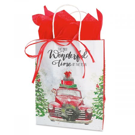 Christmas gift bags with red truck