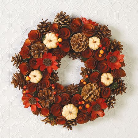 Autumn Harvest Wood Curl Wreath Indoor Pumpkin Design Wood Curl Wreath Indoor Pumpkin Design