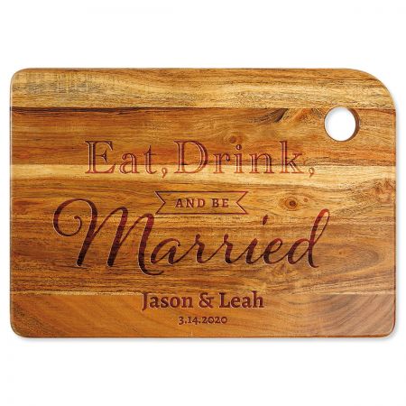 Custom Engraved Two Tone Cutting Board Personalized Eat Drink and Be Married