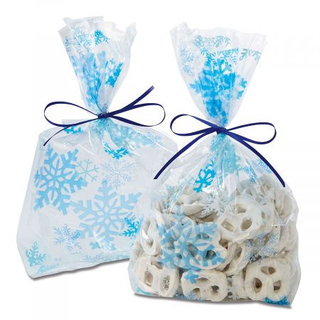 Blue Snowflake Cello Treat Bags with Ties