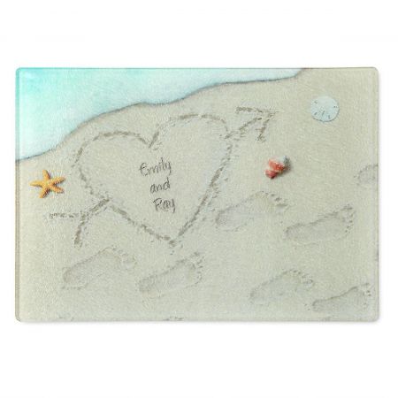 Heart in the Sand Tempered Glass Cutting Board