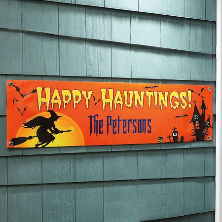 Happy Hauntings Outdoor Canvas Banner