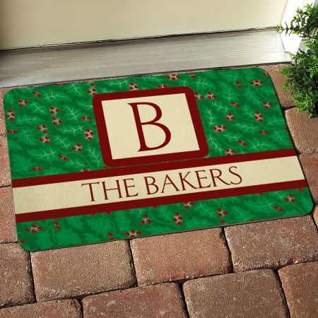 Holly Monogram Personalized Welcome Doormat