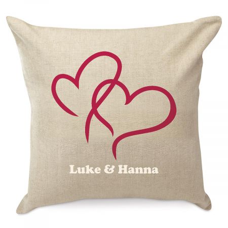 2 Hearts Burlap Decorative Pillow