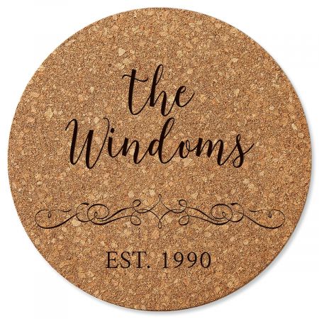 Vine Design Round Cork Personalized Trivet