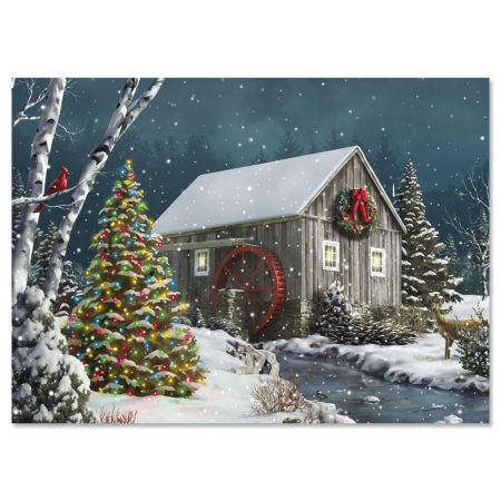 Falling Snow Nonpersonalized Christmas Cards - Set of 18