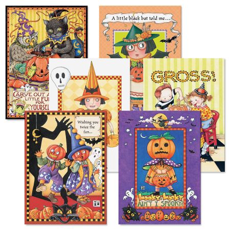 MARY ENGELBREIT Fortune Teller Kids Pumpkins Witch Halloween Greeting Card NEW 