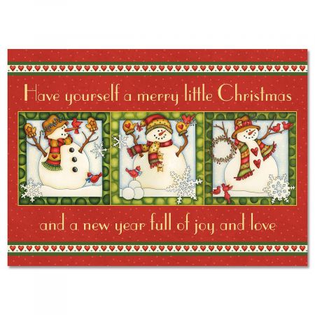 Snowmen in Squares Nonpersonalized Christmas Cards - Set of 18