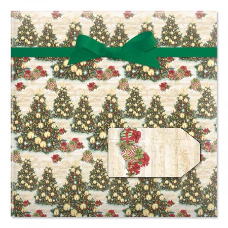 Christmas Tree Jumbo Rolled Gift Wrap and Labels