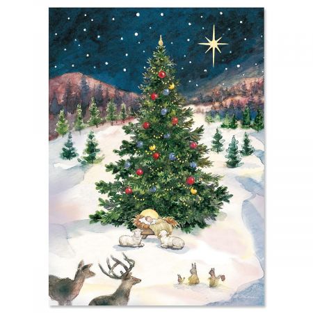 Christmas Tree with Manger Nonpersonalized Christmas Cards - Set of 18