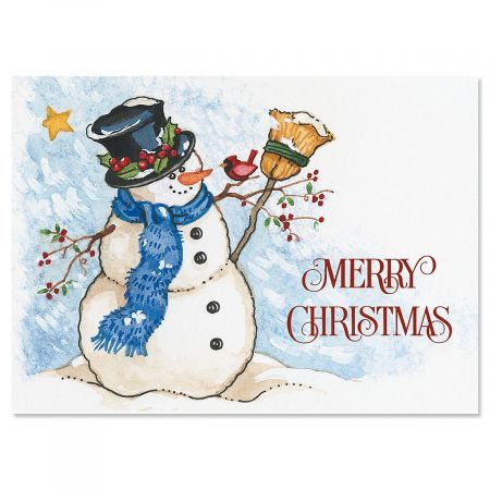 CHRISTMAS CARD~Snow Man & Birdie~Warmest Winter Wishes~ 1pc