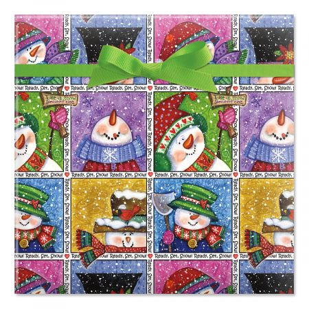 Snowman in Squares Jumbo Rolled Gift Wrap