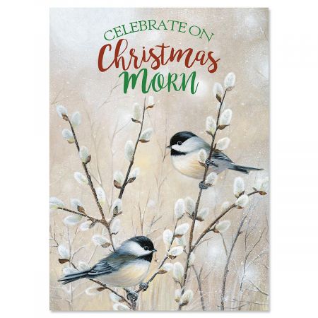 Chickadees and Pussy Willow Nonpersonalized Christmas Cards - Set of 18