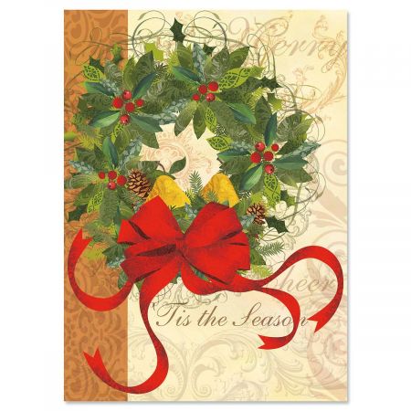 Winter Garden Wreath Nonpersonalized Christmas Cards - Set of 18