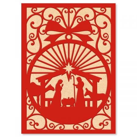 Red and White Manger Nonpersonalized Christmas Cards