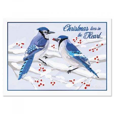 Winter Jays Nonpersonalized Deluxe Christmas Cards - Set of 14
