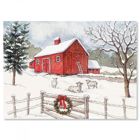 Country Barn Personalized Christmas Cards - Set of 18 | Current Catalog