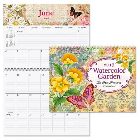 2019 Watercolor Big Grid Planning Calendar