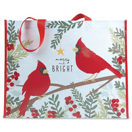 Christmas Cardinal Canvas Tote Bag - 15x16 Inch Shopping Grocery Bag, Red Bird & Berries - View #10