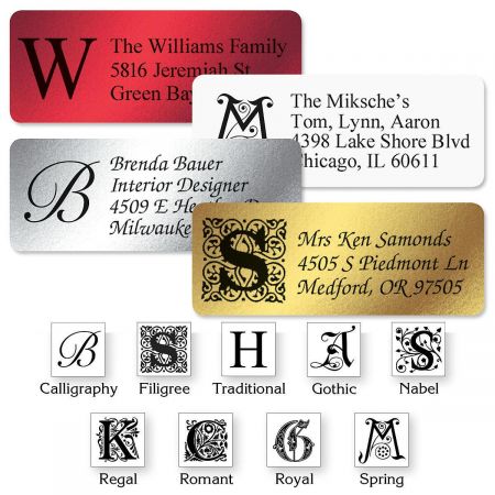 Monogram Foil Address Labels (4 Colors) - 96 Count Sheets