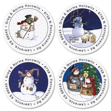 Sandi's Snowmen Round Address Labels (4 designs)