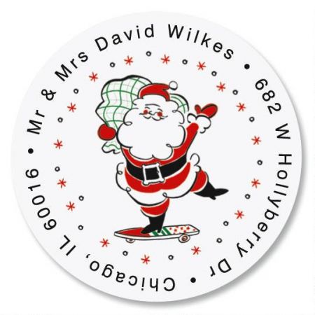 Retro Santa Round Address Label