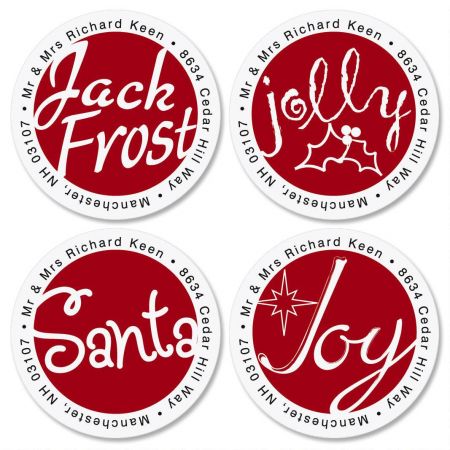 Red & White Christmas Round Address Labels (4 designs)
