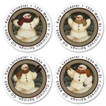 Snowmen Round Address Labels (4 designs)