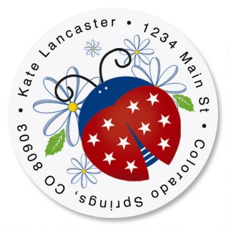 Patriotic Ladybugs Round Address Label