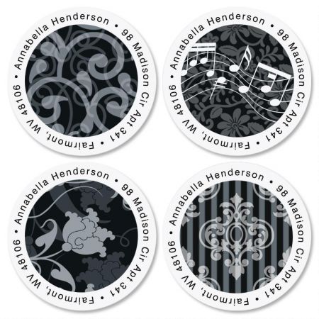 White-Grey-Black Round Address Labels (4 Designs)