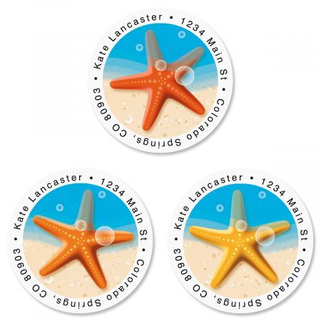 Starfish Trio Round Address Labels (3 Designs)