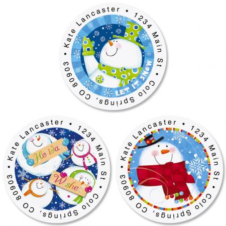 Snowman Wishes Round Address Labels (3 Designs)